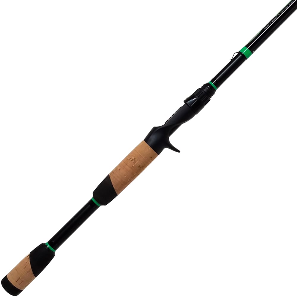 Explore the ALX IKOS Casting Rod Promise 7, a 7'0" medium-heavy rod with a black body, green accents, and a pistol grip cork handle for comfort. Its sleek and lightweight design is ideal for bass fishing adventures.