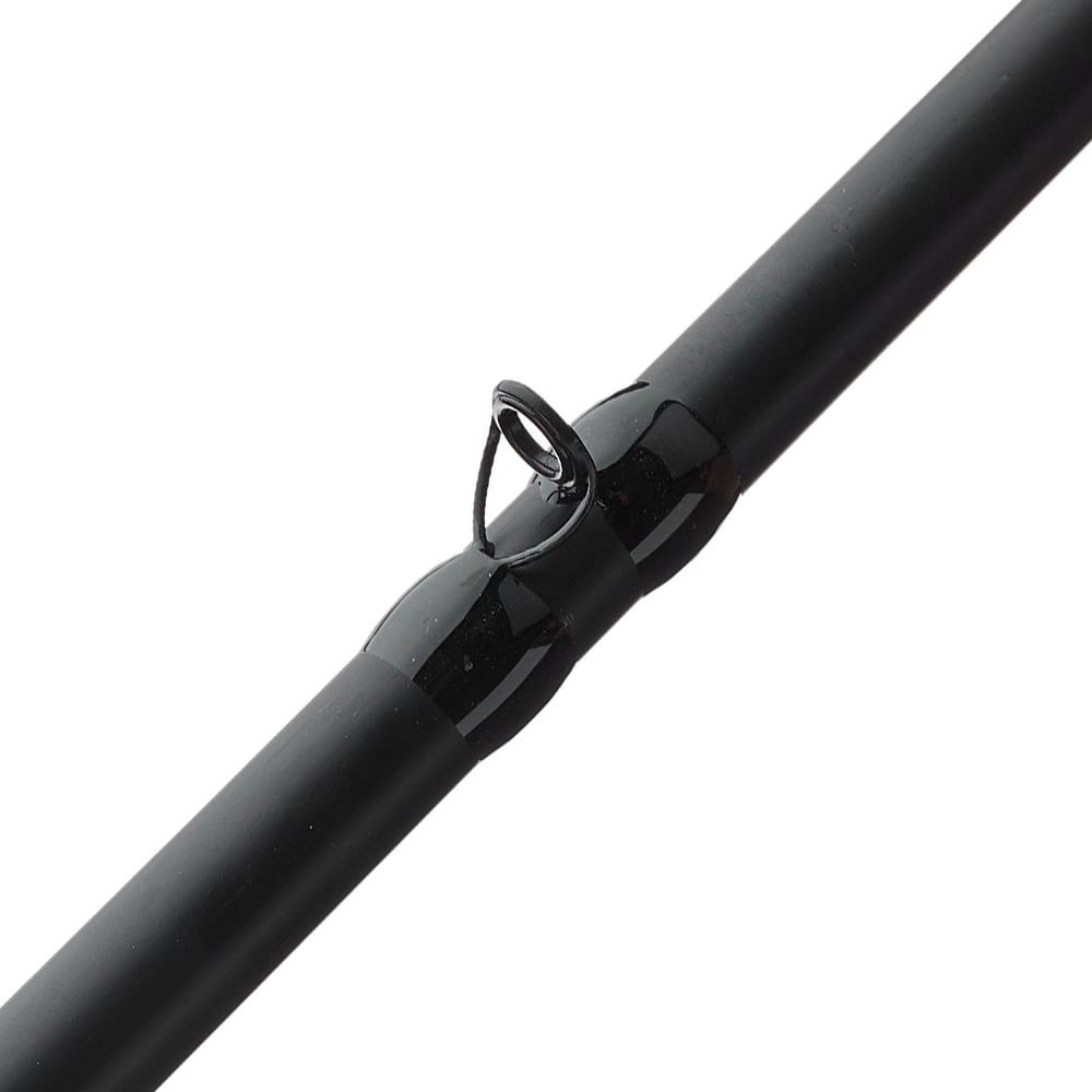 A detailed close-up of the ALX IKOS Casting Rod Promise 7 7'0" Medium Heavy | IC84F4 features a precisely designed guide ring on its sleek surface, enhancing line control for bass fishing. The image highlights this advanced rod's craftsmanship.