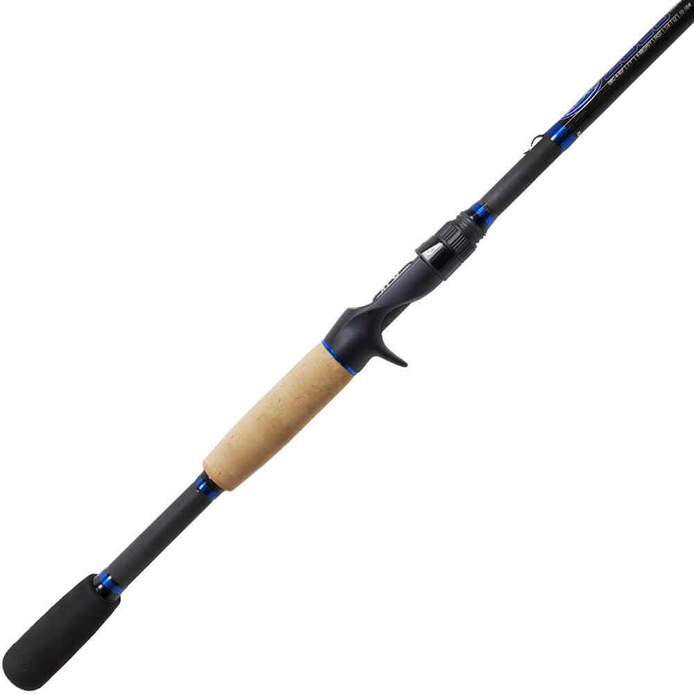 Presenting the ALX ZOLO Casting Rod PowerBolt 7'11" XX Heavy | OBC-7-95MF, featuring a stylish black and blue design. It offers a split grip handle with cork and a black foam end, durable XX Heavy construction, plus an efficient reel seat and guides for an outstanding fishing experience.