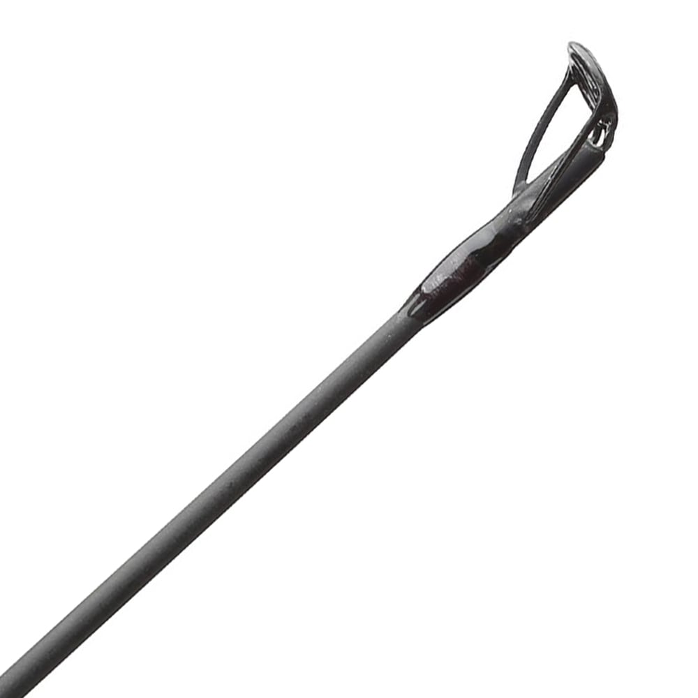 Close-up of the ALX ZOLO Spinning Rod McSmalls 7'6" Light+ tip, showcasing a sleek metal loop for line guidance. The rod, known for its light action, is angled diagonally across a clean white background.