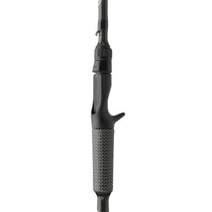 Close-up of the Cashion ICON Series Bait Finesse System Casting Rod 7'0" Light (IBFS7LF) handle with a textured grip and trigger reel seat, featuring a CR6r blank, shown against a white background.