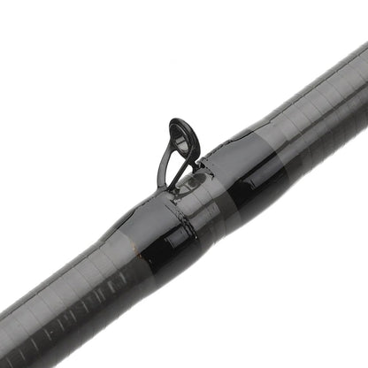 Close-up of the Cashion Rods ICON Series Bait Finesse System Casting Rod 7'0" Light (IBFS7LF), showcasing a line guide on the sleek blank with glossy black thread by Cashion.