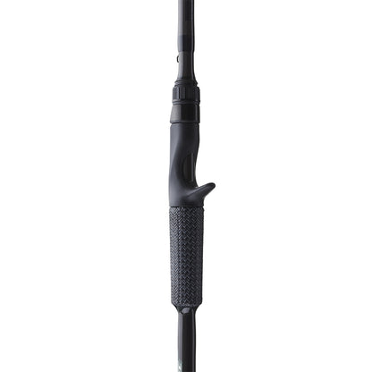 Close-up of the Cashion Rods ICON Series Crankbait Casting Rod 7'0" Medium Heavy (IC7MHMF) handle, featuring a black textured grip and trigger-style reel seat, shown against a plain white background.