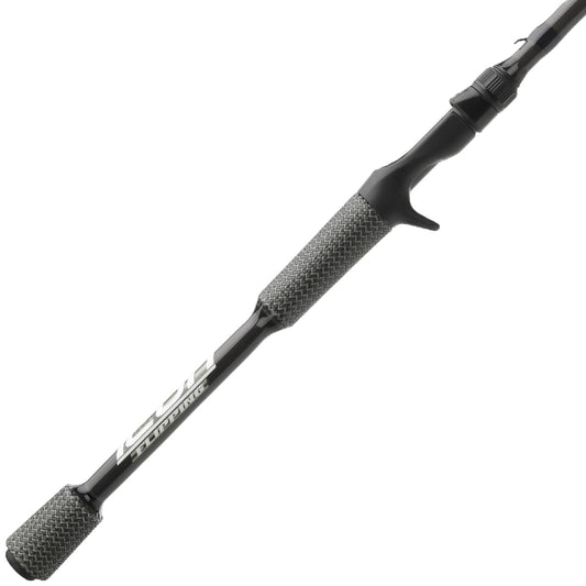 A close-up view of the Cashion Rods ICON Series Flipping Casting Rod 7'6" Heavy | IF76HF shows textured gray grips and a "SLX SPINNING" label on the handle, echoing Cashion's signature style.
