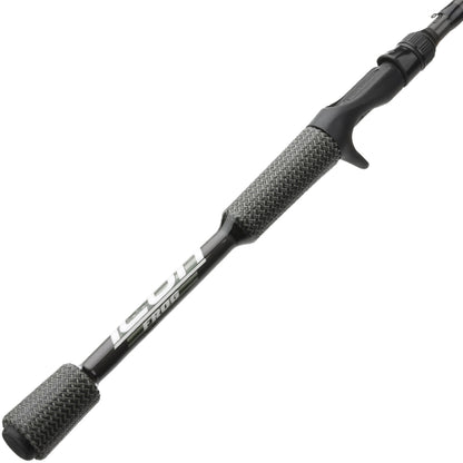 A close-up of the Cashion ICON Series Frog Casting Rod 7'4" Heavy (IFR74HF) shows its premium black and gray textured grip and trigger-style reel seat, highlighting Cashion's quality for serious frog fishing.