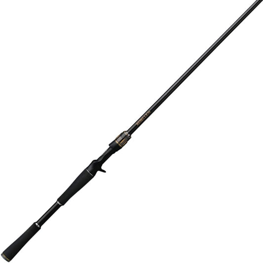 The Daiwa Rebellion 6'10" Medium Heavy Casting Rod (REBELLION6101MHRB) is shown diagonally on a white background, highlighting its streamlined black design, comfortable grip handle, and X45 Technology.