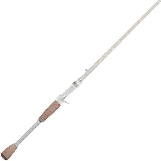 The Duckett Pro Series Casting Rod Chris Lane 7'4" Heavy, features a white finish with a light brown cork handle. It’s designed for precision casting with a trigger grip and Halo-Sanded Carbon Nano Technology for optimal performance.