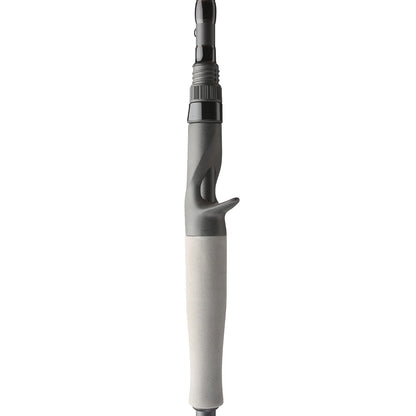 Close-up of the Falcon BuCoo SR Casting Rod "Weightless Worm" 6'7" Medium Heavy (BRC-5-167) by Falcon, showing its gray grip, black reel seat, and Fuji guides against a white background.