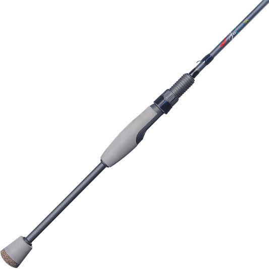 The Falcon BuCoo SR "MH Cranker Spin" 7'0" Medium Heavy Spinning Rod features a gray and black handle, sleek design, Fuji guides, and visible reel seat, shown against a white background.