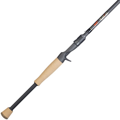 The Falcon Cara Casting Rod Swim Jig 7'2" Medium Heavy (CC-5F-172SJ) by Falcon features a beige cork handle, Fuji components at the black reel seat, and a slender carbon fiber rod blank extending upward on a white background.