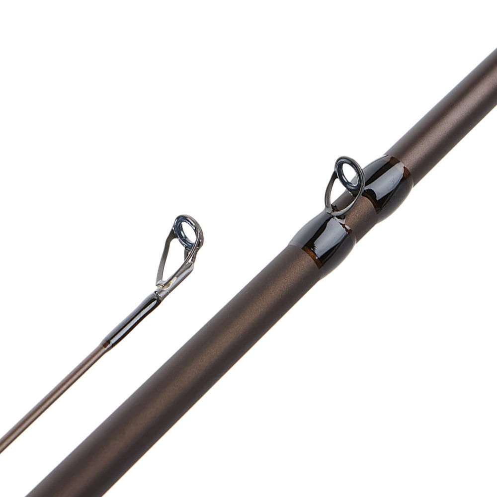 Close-up of the Falcon LowRider "Composite Cranker" 7'0" Medium Casting Rod (CLC-7M) with two Fuji guides and a matte brown finish against a plain white background.