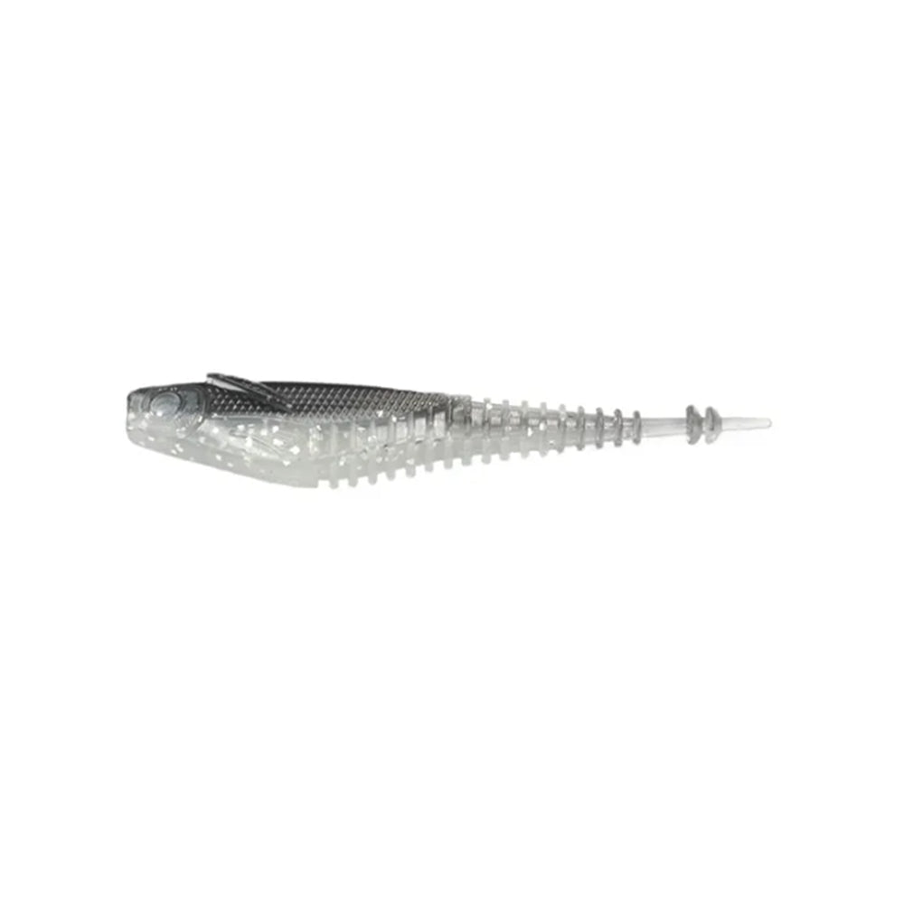 The Ignite Baits Nicotine Minnow by Ignite Baits is a soft plastic lure featuring a dark top, translucent ribbed body, and pointed tail—perfect for anglers wanting lifelike minnow action.