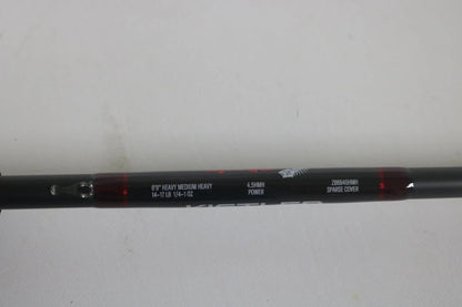 Close-up of a Kistler Z-Bone ZB6945HMH 6'9" Heavy MH used casting rod in excellent condition, featuring specs: 14-71B, 1/4-1 oz, 4.5MH power, and 28845MH/R sparse cover—great for the Rod and Reel Trade-In Program.