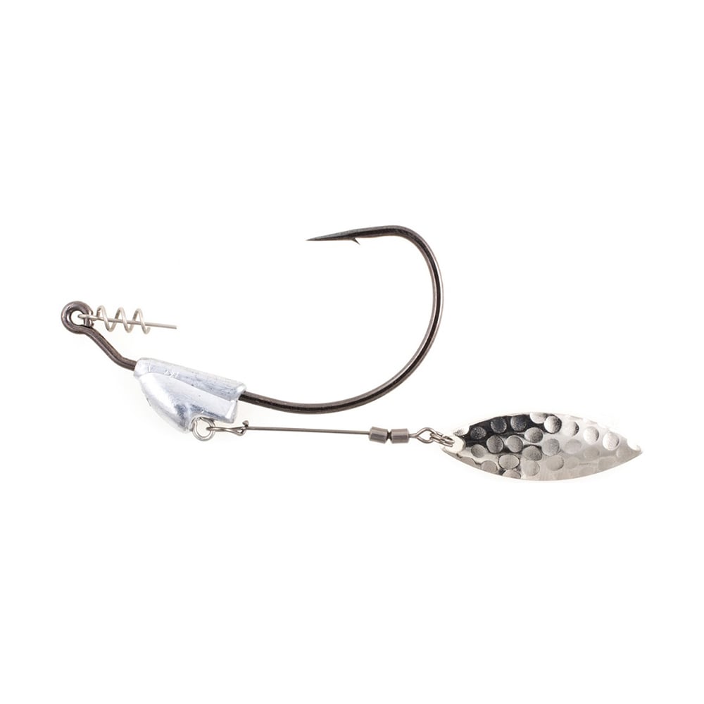The Owner Flashy Swimmer Willow Blade features a lead weight and metallic willow blade spinner. It includes a TwistLOCK Centering-Pin Spring with a screw attachment, and its hammered spinner texture enhances allure, ideal for lure fishing.