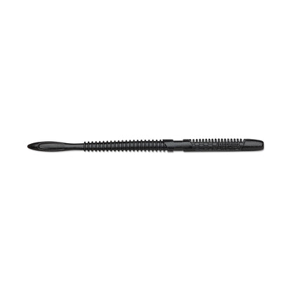 A Rapala Crush City Janitor Worm, a black plastic disposable razor with a single blade, lies horizontally on a white background. Featuring a fearless textured grip and protective cover, it's ready to tackle the toughest tasks.