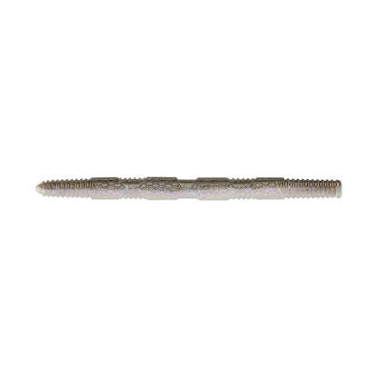 Close-up of the Rapala Crush City Pigstick, displaying its intricate, metallic texture with double-ended threading. Like a finely crafted bass instrument by Rapala, it features evenly spaced threads and engraved patterns in a symmetrical design against a plain white background.