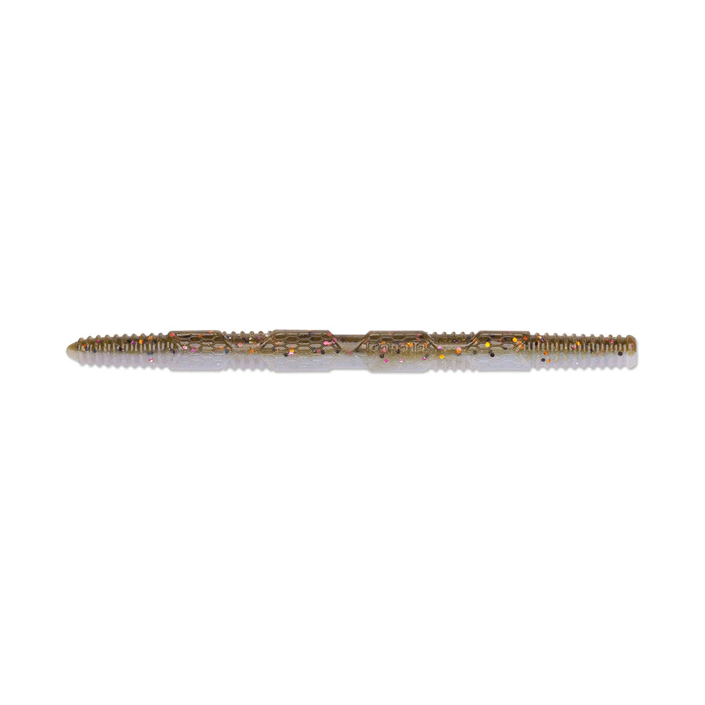 In the close-up image, a silver Rapala Crush City Pigstick screw captures the eye with its intricate detailing. Tapered at both ends and featuring ornate designs in the central section, its slightly reflective surface contrasts elegantly against a plain white background, showcasing exquisite craftsmanship.