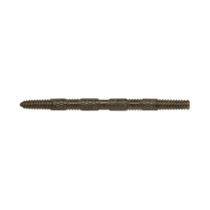 The Rapala Crush City Pigstick, a grooved pen with intricate patterns and dark green color resembling reptile scales like a shimmering bass in sunlight, captures attention instantly against a plain white background.