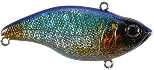 The SPRO Aruku Shad Lipless Crankbaits feature a vibrant fish-shape with metallic finish and a gradient of blue, green, and orange tones. Detailed scales and three attachment loops enhance its appeal. Pair them with Gamakatsu treble hooks for an optimal fishing experience.