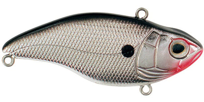 The Spro Aruku Shad Lipless Crankbaits by SPRO is a silver and black fish-shaped lure with a realistic scale texture, large eye, and small black spot. It has three metal rings for attaching Gamakatsu treble hooks or line.