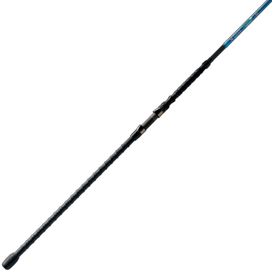 The St. Croix Legend Surf Casting Rod 10'6" Medium Heavy 2 Piece (GSC106MHMF2) features a black and blue tapered design, textured grip handle, and reel seat, shown diagonally across a white background.