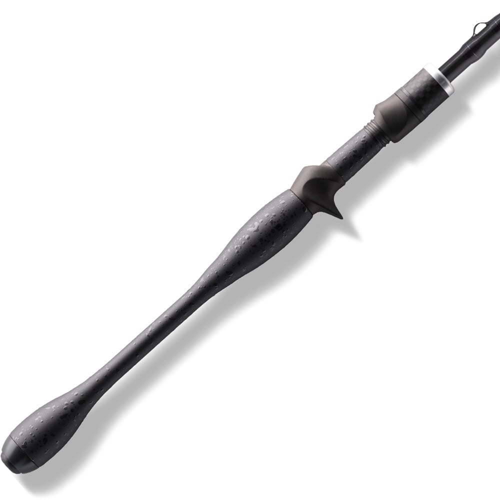 The St. Croix Legend Xtreme 7'4'' Heavy Casting Rod (XFC74HF) from American Legacy Fishing features a black handle with textured grip, ergonomic curve, and smooth matte finish. Shadows enhance its 3D look, while Advanced Reinforcing Technology ensures superior performance.