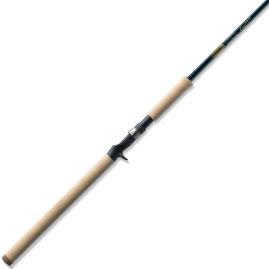 The St. Croix Triumph Musky Casting Rod 7'6” Heavy (TMR76HF) features a premium SCII carbon black blank, long light cork handle, and black reel seat—ideal for musky anglers seeking performance and comfort.