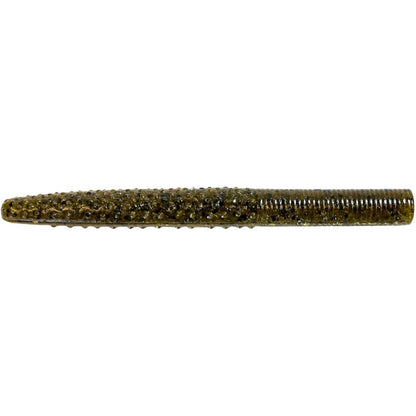 A close-up of a textured, cylindrical object resembling a brown, soft worm or fishing bait crafted with Z-Man Big TRD ElaZtech. Small bumps grace its surface, while the white background highlights every detail—perfect for finesse fishing enthusiasts seeking precision and performance.