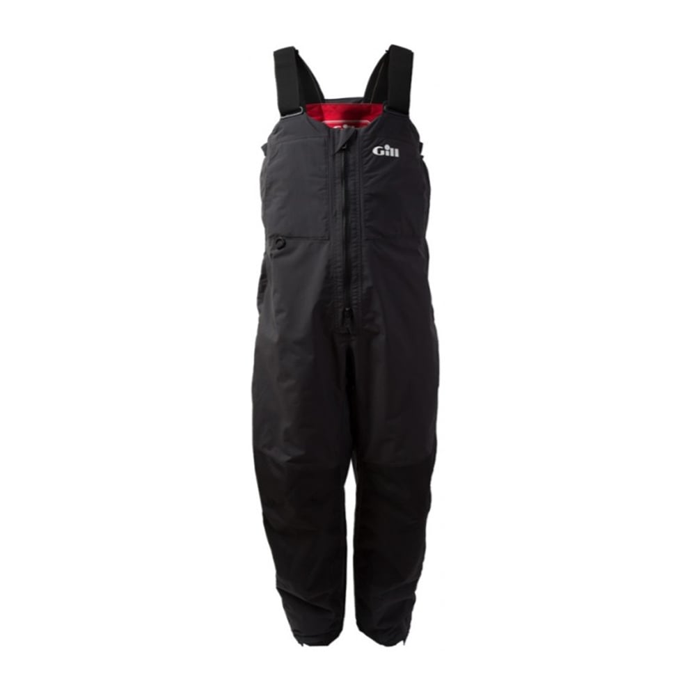 The Gill Insulated Tournament Trousers are black waterproof fishing bibs with adjustable shoulder straps, front zipper, breathable protective shell, reinforced knees and seat, plus the Gill logo on the upper chest.