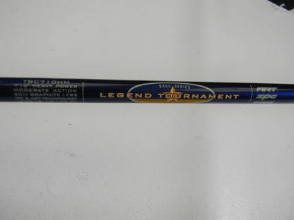 A close-up of a St. Croix Legend Tournament Bass TBC710HM Magnum Cranker 7'10" Heavy casting rod in excellent used condition—ideal for the Rod and Reel Trade-In Program or earning store credit on used St. Croix gear.