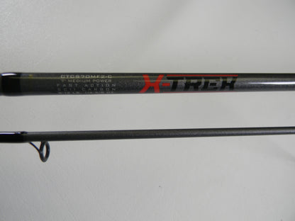Close-up of a St. Croix X Trek CTCS70MF2-C 7'0" Medium Used Spinning Rod in excellent condition—ideal for our Rod and Reel Trade-In Program if you're upgrading your used gear.