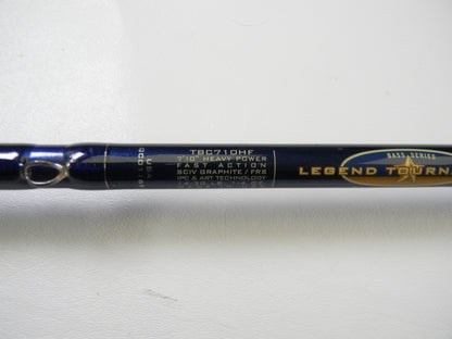 Close-up of a St. Croix Legend Tournament Bass TBC710HF Swimbait 7'10" Heavy - Used Casting Rod in excellent condition. Perfect for anglers trading up or getting store credit through the Nation's Best Rod and Reel Trade-In Program.