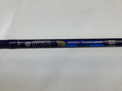 Close-up of the St. Croix Legend Tournament Musky Casting Rod Split Cork 8'3" Heavy Lipstick II—used, mint condition—ideal for anglers interested in quality pre-owned gear or trading in rods and reels for store credit.