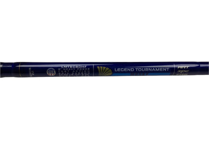 A close-up of a St. Croix Legend Tournament Musky Casting Rod Split Cork 8'0" Heavy Switch Blade, used but in mint condition, ideal for anyone interested in our Rod and Reel Trade-In Program to upgrade their gear for store credit.