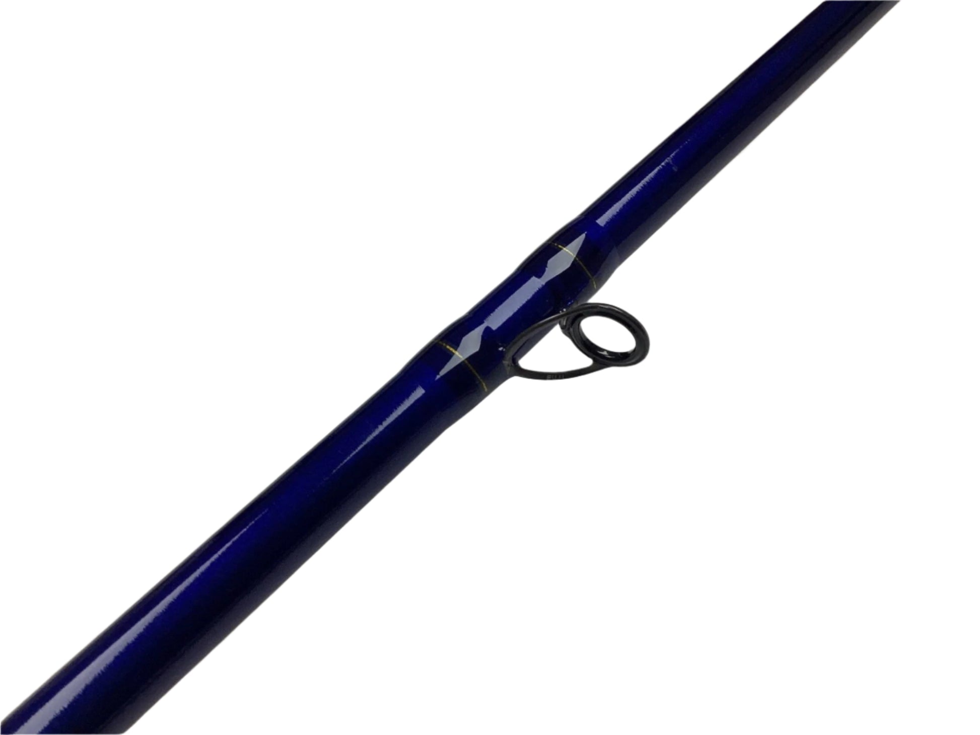A close-up of the St. Croix Legend Tournament Musky Casting Rod Split Cork 8'0" Heavy Switch Blade—used, mint condition—shows its black guide ring. Trade it in for store credit with our Rod and Reel Trade-In Program. White background.