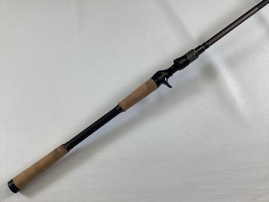 Upgrade with our Rod and Reel Trade-In program or earn store credit on quality gear like this Megabass Orochi X10 F9-710XT Anaconda 7'10" XXH Used Casting Rod in excellent condition, featuring cork handles and a black reel seat.
