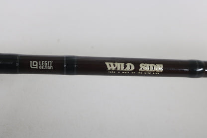 A close-up of the Legit Design Wild Side WSC-G66ML 6'6" Medium Light Used Casting Rod in good condition, showing "LEGIT DESIGN" and "WILD SIDE Take a walk on the wild side" text—ideal for quality gear seekers or trade-ins.