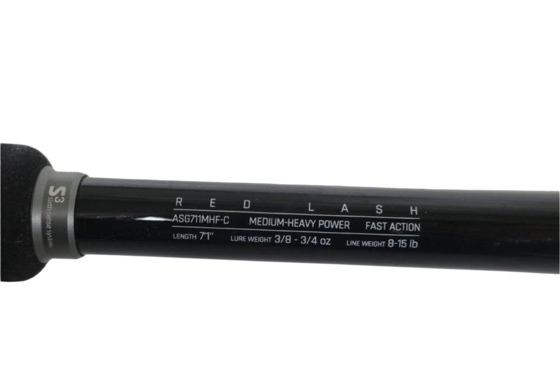 Close-up of an Airrus Stargate ASG711MHF-C 7'1" Medium Heavy Used Casting Rod in excellent condition, featured in our Rod and Reel Trade-In Program—trade your used gear for store credit. The rod’s shaft displays specs in white text.