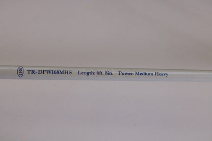 Close-up of a Duckett White Ice TR-DFWI68MHS 6'8" Medium Heavy Used Spinning Rod in good condition, perfect for trading in your used gear and earning store credit with our Rod and Reel Trade-In program.