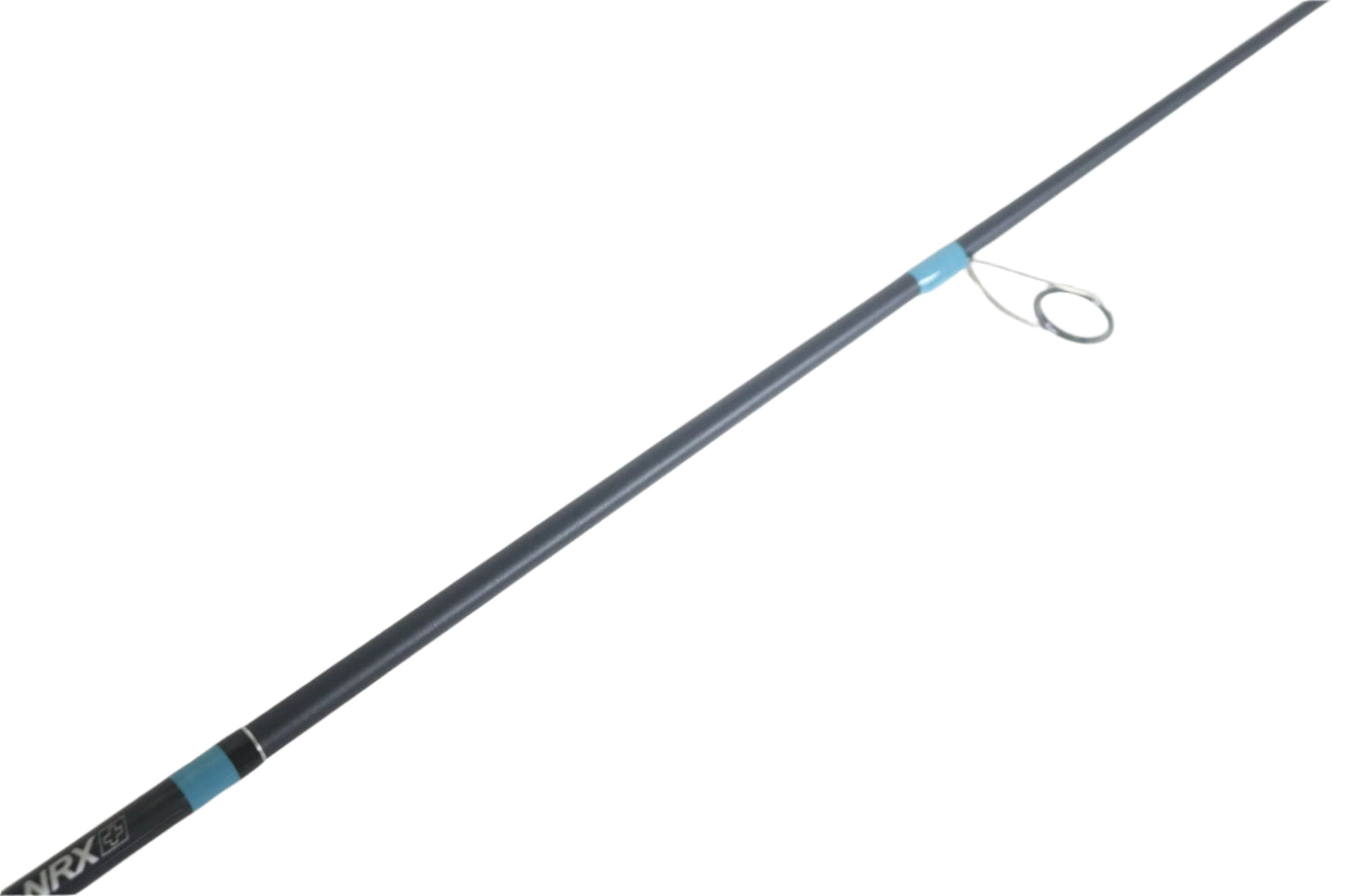 The G. Loomis NRX+ 902S SJR Used Spinning Rod, with its sleek black and blue design and visible eyelet near the tip, is diagonally positioned against a white background. Part of our Rod and Reel Trade-In Program, it's ideal for those seeking quality used gear in excellent condition.