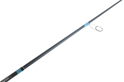 The G. Loomis NRX+ 902S SJR Used Spinning Rod, with its sleek black and blue design and visible eyelet near the tip, is diagonally positioned against a white background. Part of our Rod and Reel Trade-In Program, it's ideal for those seeking quality used gear in excellent condition.