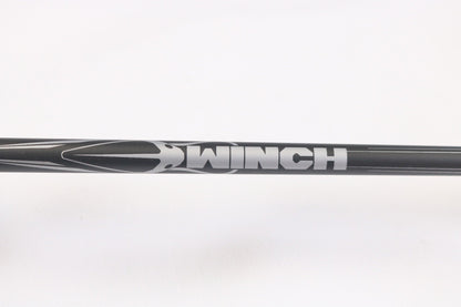 A close-up of the Abu Garcia Winch WINCHS72-4 7'2" Medium Light Used Spinning Rod in excellent condition, featuring silver patterns and "WINCH" in bold letters—a great choice for our Rod and Reel Trade-In or those seeking quality used gear.