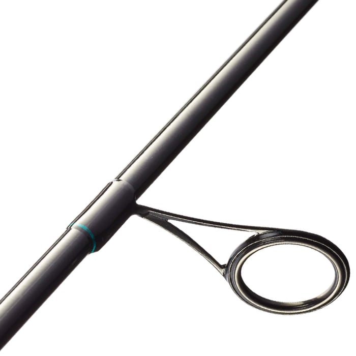 Close-up of the St. Croix Premier 6'0" Medium Light Spinning Rod | PS60MLF by americanlegacyfishing, showcasing its smooth, black finish and a single silver guide ring attached to the pole. The sleek and modern design emphasizes the simplicity and functionality of this SCII graphite fishing rod.