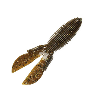 The Missile Baits Baby D Bomb 3.65" fishing lure by Missile Baits is a soft plastic craw-shaped bait with a ribbed brown body and speckled claw-like appendages, perfect for flipping. Comes in a 7-pack and shown on a white background.