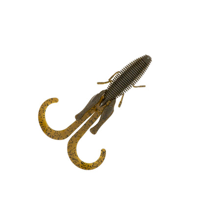 The Missile Baits Baby D Stroyer 5" 10pk is a soft plastic lure with a ribbed body and large curly yellow appendages, ideal for catching fish on any outing. Shown on a white background. Brand: Missile Baits.