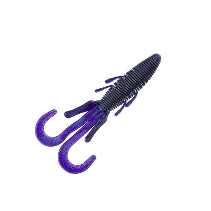The Missile Baits Baby D Stroyer 5" by Missile Baits is a purple and blue speckled soft plastic lure with a beaver-style body, multiple legs, and two large curled tails; comes in a 10 pack.
